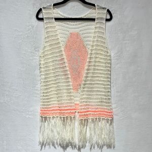 Blu Pepper, Cream Boho Aztec Crochet Vest, Size Small